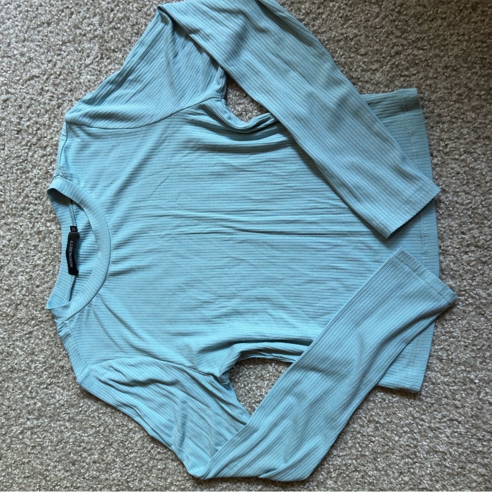 Blue Long Sleeve Fitted Blouse
